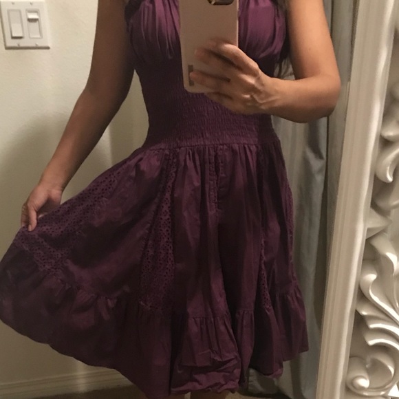 Plum purple woven eyelet summer dress - Picture 2 of 8